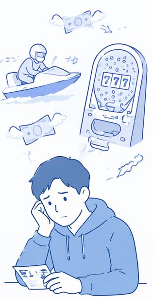 パチンコや競艇で借入を繰り返してしまった男性のイラスト