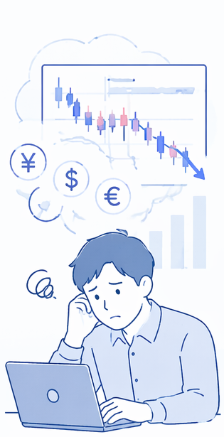 株式・FX等の信用取引で借金が膨らんだ男性のイラスト