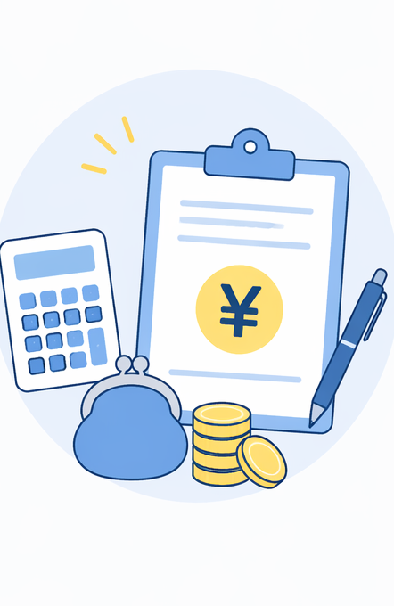 電卓と料金表で費用を分かりやすく示すイラスト